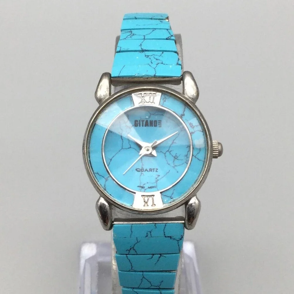 Vintage Gitano Womens Watch 25mm Blue Dial Stretch Band Rivoli New Battery